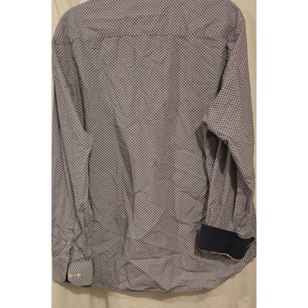 Johnston Murphy Shirt Men XL Blue Check Button Up Flip Cuff Extreme Comfort - Picture 4 of 5
